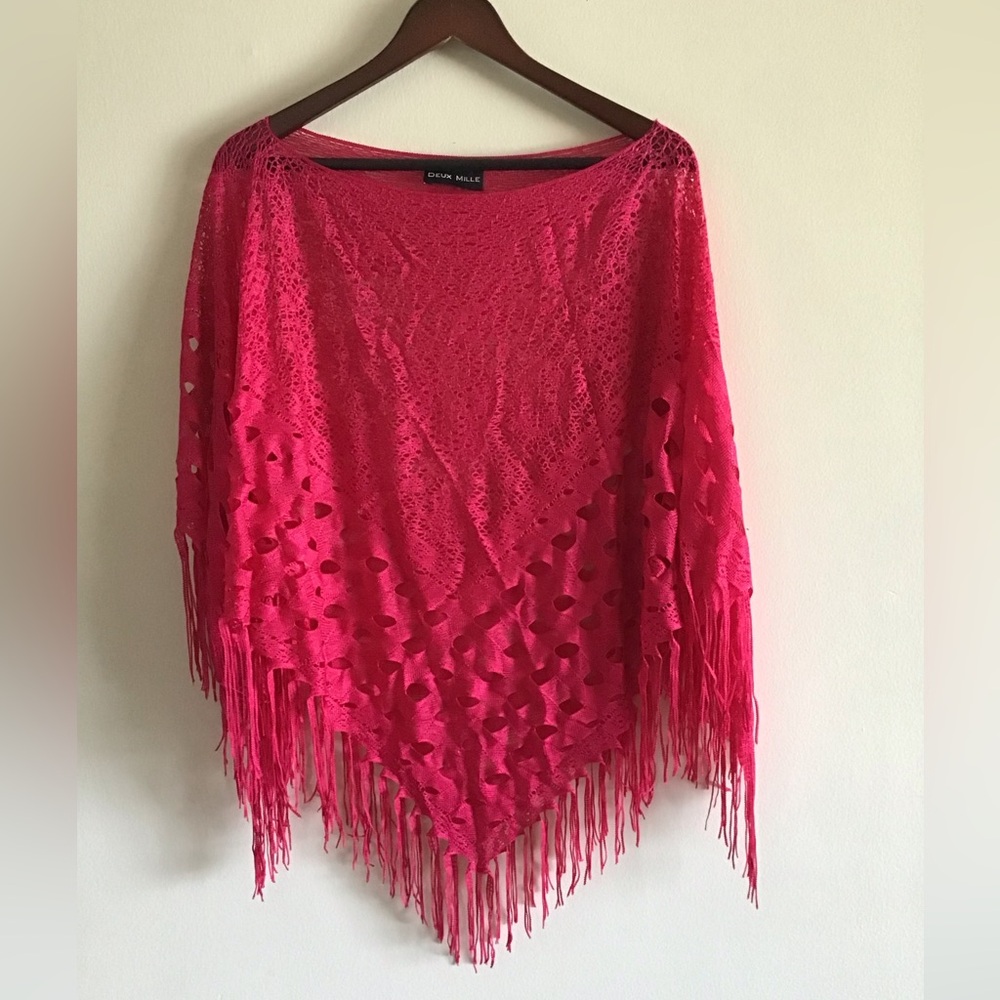 Hot, Hot Pink! Lacy w/Fringe Poncho.